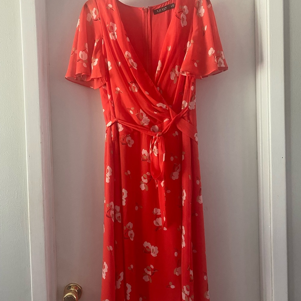 Ralph Lauren Orange Floral Midi Dress